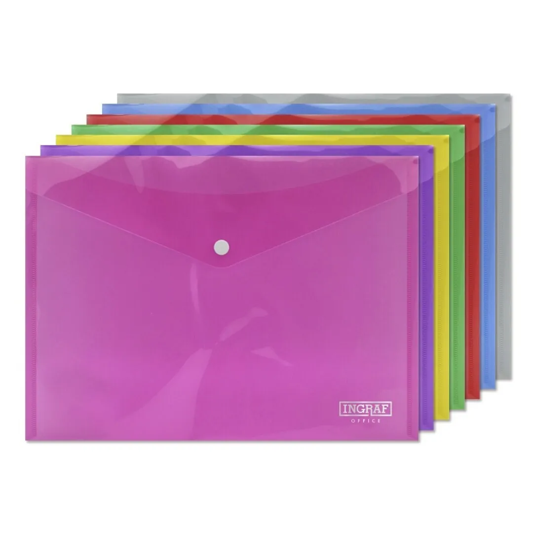Confezione da 10 Buste Ingraf con Chiusura a Gancio - Polipropilene - Formato A4 - Colori Assortiti - immagine 1