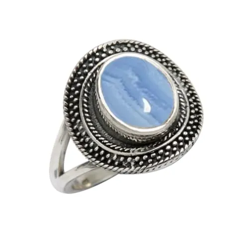 gemma Agata blu pizzo Anello placcato argento gioiello T1085CG4_50 (15.9) - immagine 1