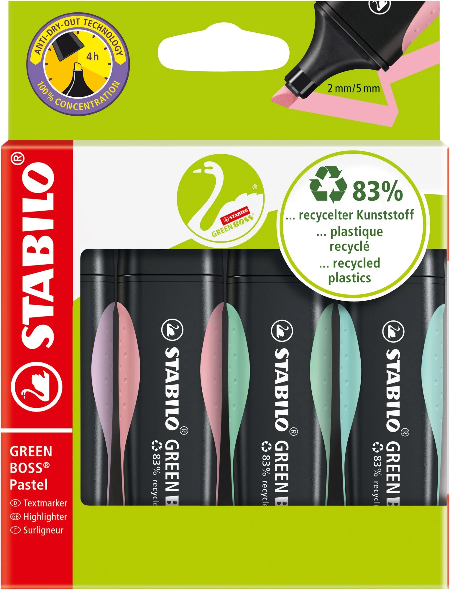STABILO GREEN BOSS evidenziatore 4 pz Punta smussata Verde Menta Rosa Viola - immagine 1