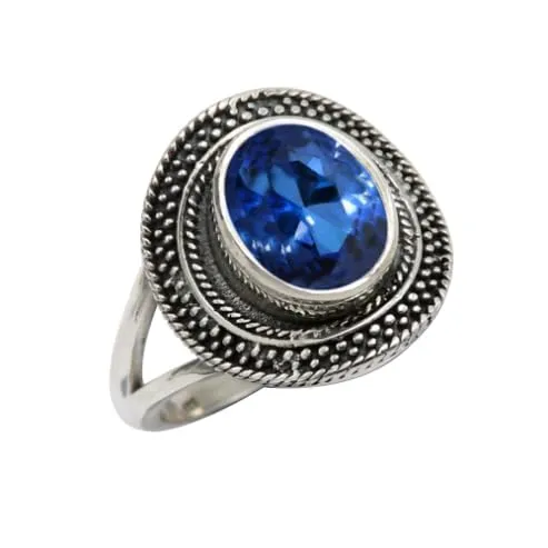 gemma Zaffiro blu Anello placcato argento gioiello T1085AO15_61 (19.4) - immagine 1