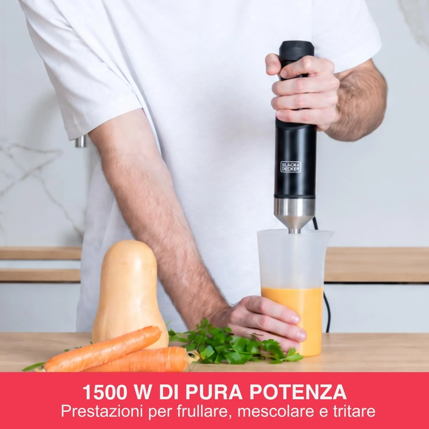 Black+Decker - Frullatore a immersione da 1500 W, acciaio inox, velocità variabile - immagine 2