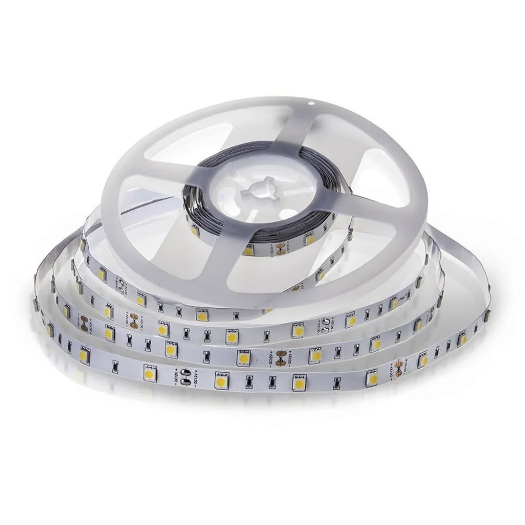 V-TAC Strip LED SMD5050 48W/m 5m 30 LED/m 12V 3000K IP20 10mm - immagine 1