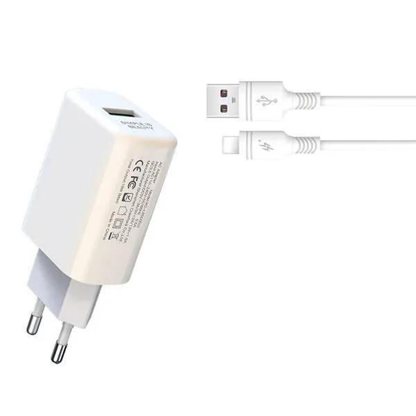 XO L85D Power Charger 18W + Cavo Lightning - Ricarica Rapida - Protezione da Sovratensioni - Colore Bianco - immagine 1