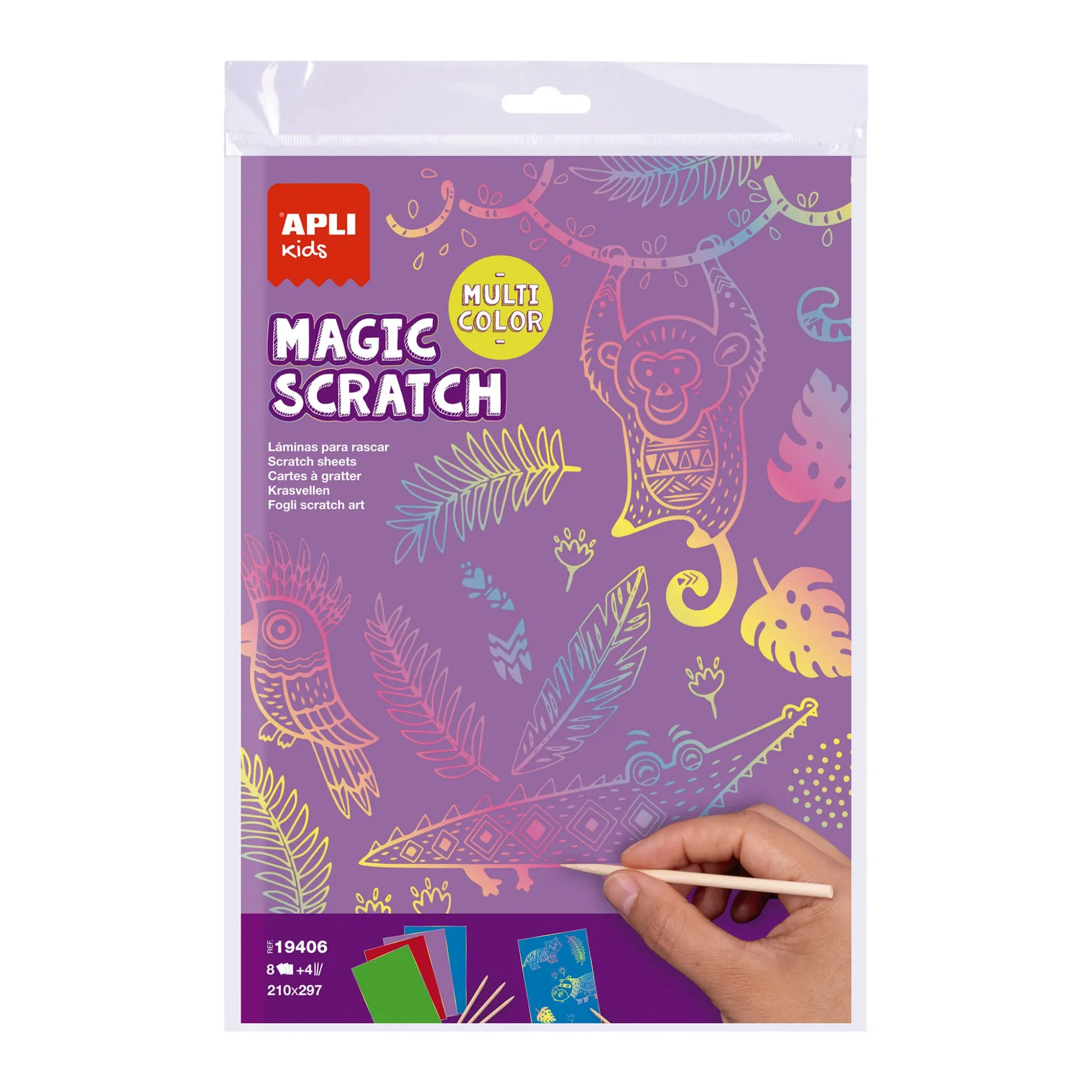 Apli Magic Scratch Colors Confezione da 8 fogli antigraffio - Misure 210 x 297 mm - Colori assortiti - immagine 1