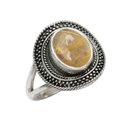 Quarzo rutilato dorato Anello placcato argento T1085BM14_60 (19.1) - immagine 1