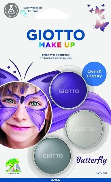 Giotto Make Up Butterfly Pack con 3 trucchi viso a tema farfalla - Si risciacqua con acqua - Dermatologicamente testato - Colori assortiti - immagine 1