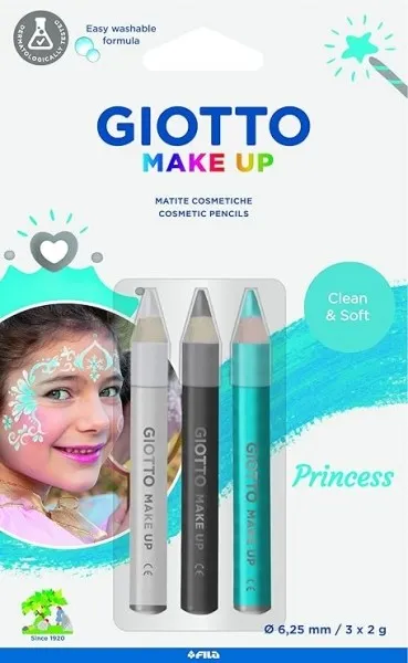 Giotto Make Up Princess Pack con 3 matite cosmetiche a tema principessa - Lavabili con acqua - Dermatologicamente testate - Colori assortiti - immagine 1