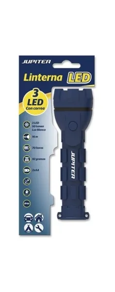 Torcia elettrica Jupiter White Light 3 LED 50lm - Corpo in gomma - Resistenza IP44 - Funziona con 2 batterie AA (non incluse) - Colore blu - immagine 1