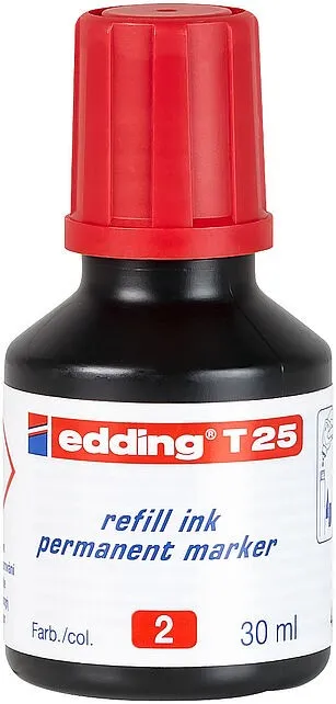 Edding T25 Flacone di ricarica per pennarello indelebile - Capacità 30 ml - Colore rosso - immagine 1
