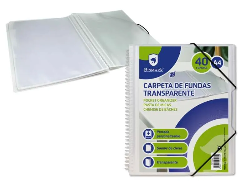 Cartella Spirale Bismark con 40 Copertine A4 Trasparenti - Polipropilene - Copertina Personalizzabile - Spirale in Plastica Indeformabile - Apertura a 360 Gradi - Guarnizioni in Gomma - immagine 1