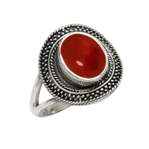 Corniola cabochon Anello placcato argento gioiello T1085BZ11_57 (18.1) - immagine 1