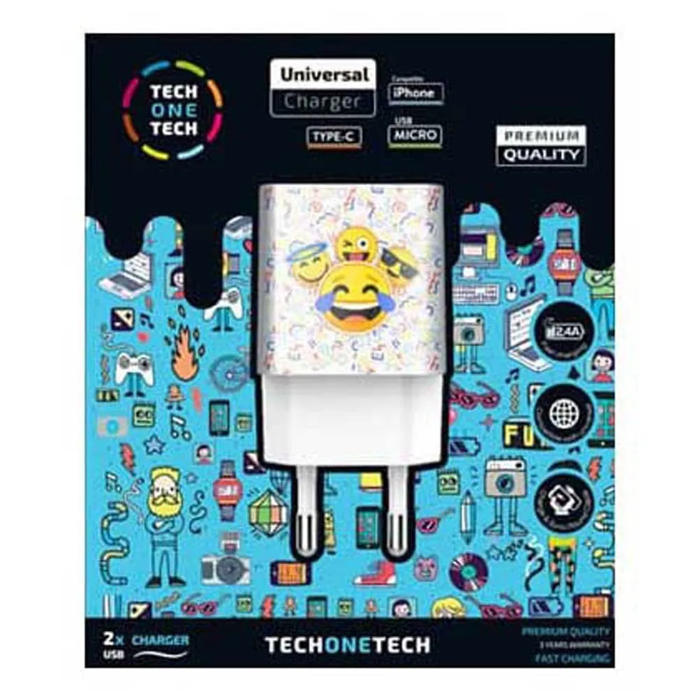 TechOneTech Emojitech Smile Caricabatterie da rete Dual USB-A - immagine 1