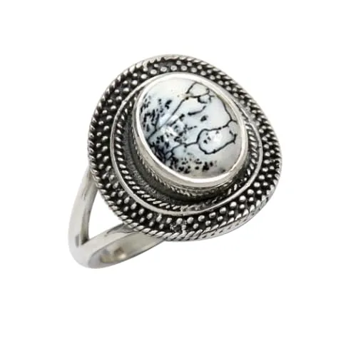 Anello placcato argento gemma Opale dendritico creato T1085CI12_58 (18.5) - immagine 1