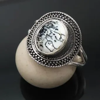Anello placcato argento gemma Opale dendritico creato T1085CI12_58 (18.5) - immagine 2