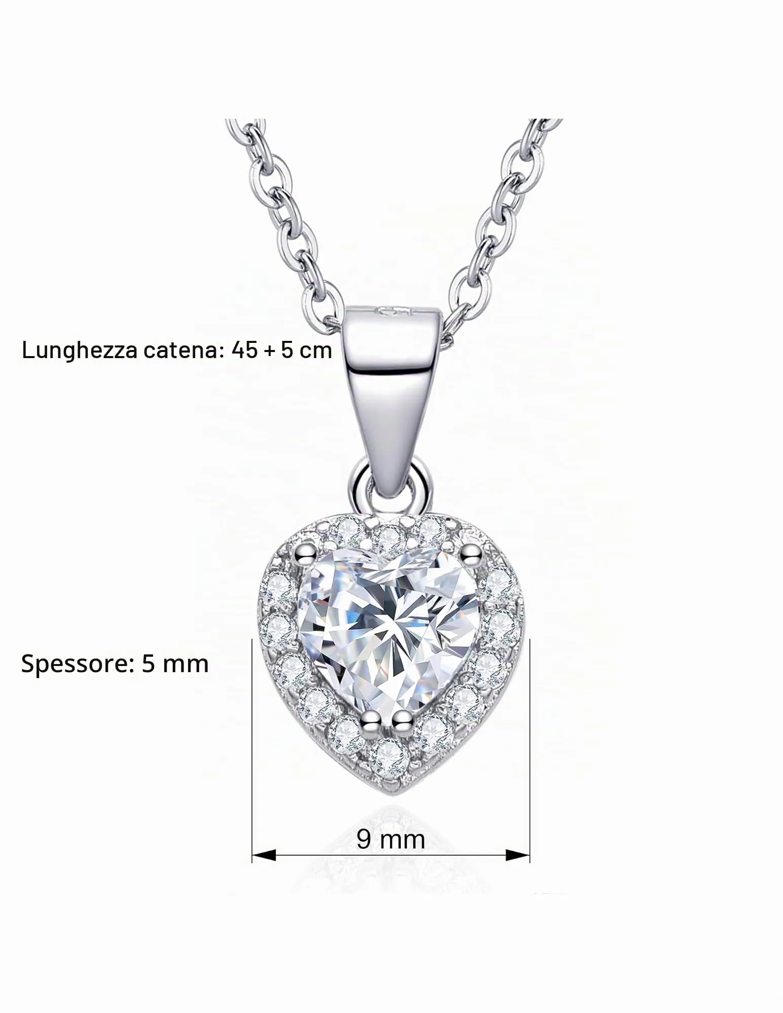Dada Gioielli - Collana Cuore 9mm Punto Luce Argento 925 Con Zirconi Brillanti Catenina 45+5cm (Zircone Bianco) - immagine 6