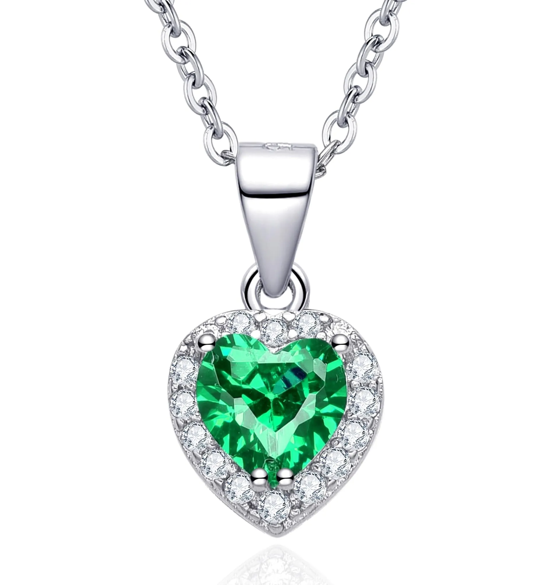 Dada Gioielli - Collana Cuore 9mm Punto Luce Argento 925 Con Zirconi Brillanti Catenina 45+5cm (Verde Smeraldo) - immagine 1