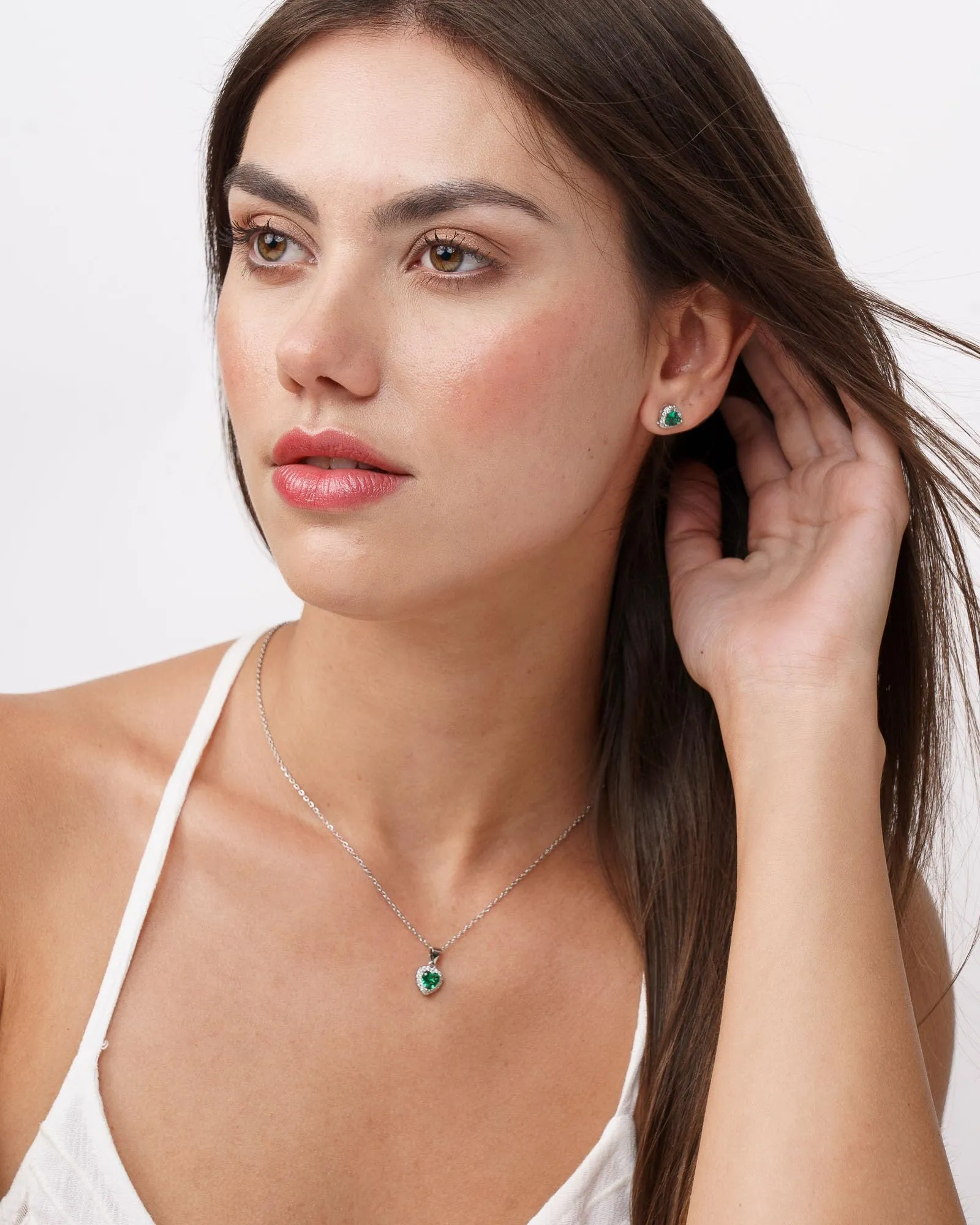 Dada Gioielli - Collana Cuore 9mm Punto Luce Argento 925 Con Zirconi Brillanti Catenina 45+5cm (Verde Smeraldo) - immagine 5