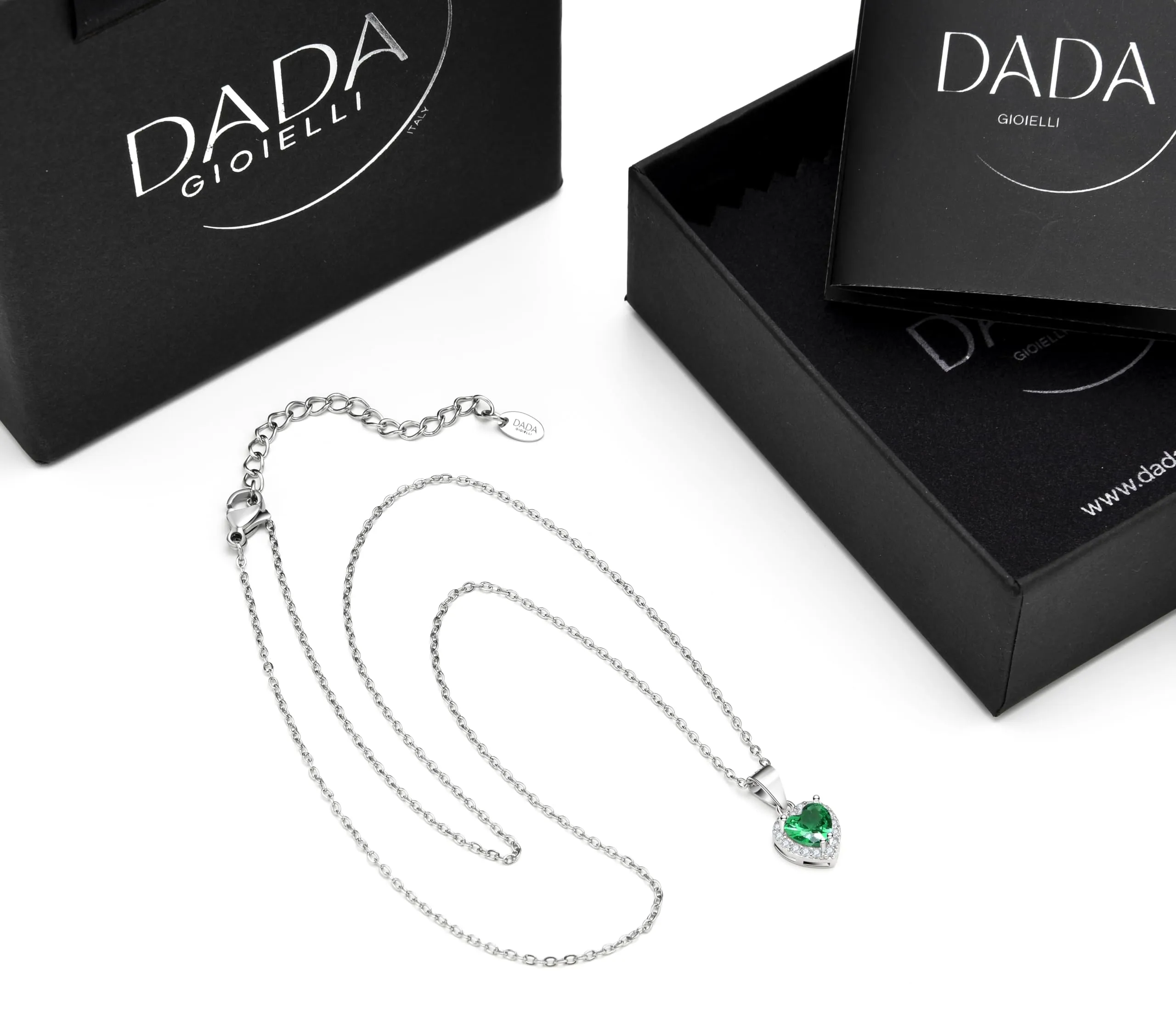 Dada Gioielli - Collana Cuore 9mm Punto Luce Argento 925 Con Zirconi Brillanti Catenina 45+5cm (Verde Smeraldo) - immagine 7