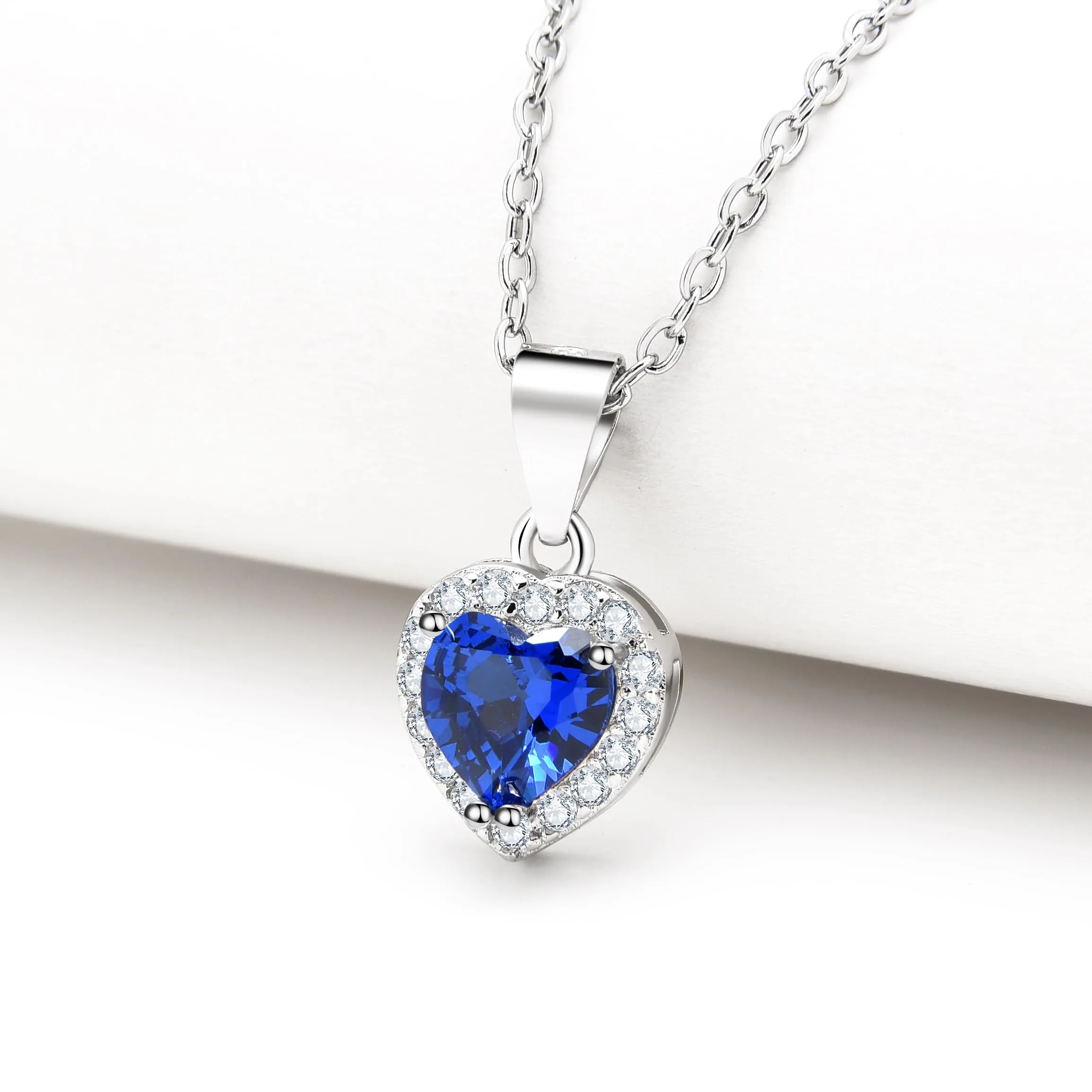 Dada Gioielli - Collana Cuore 9mm Punto Luce Argento 925 Con Zirconi Brillanti Catenina 45+5cm (Blu Zaffiro) - immagine 6