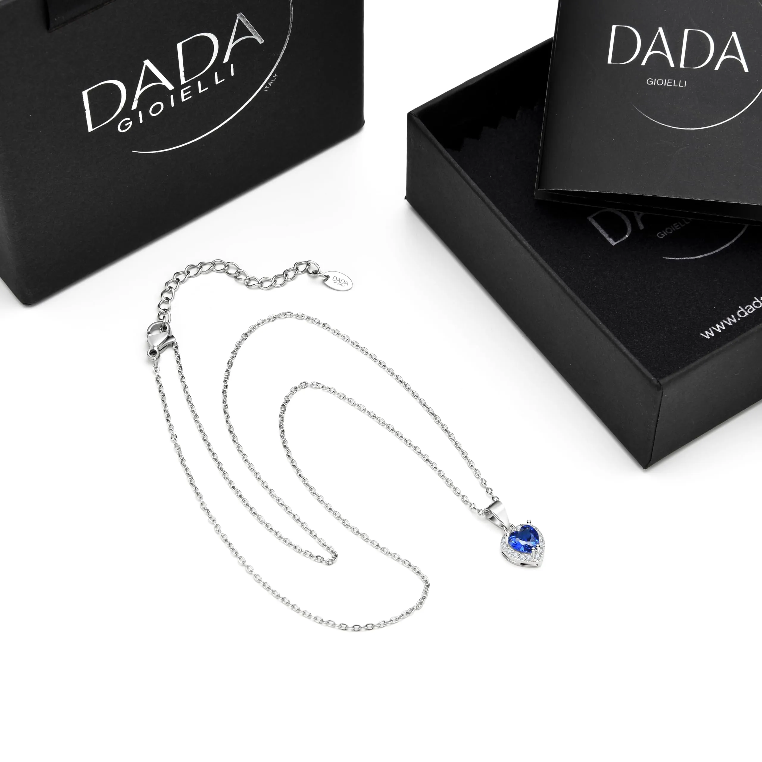 Dada Gioielli - Collana Cuore 9mm Punto Luce Argento 925 Con Zirconi Brillanti Catenina 45+5cm (Blu Zaffiro) - immagine 7