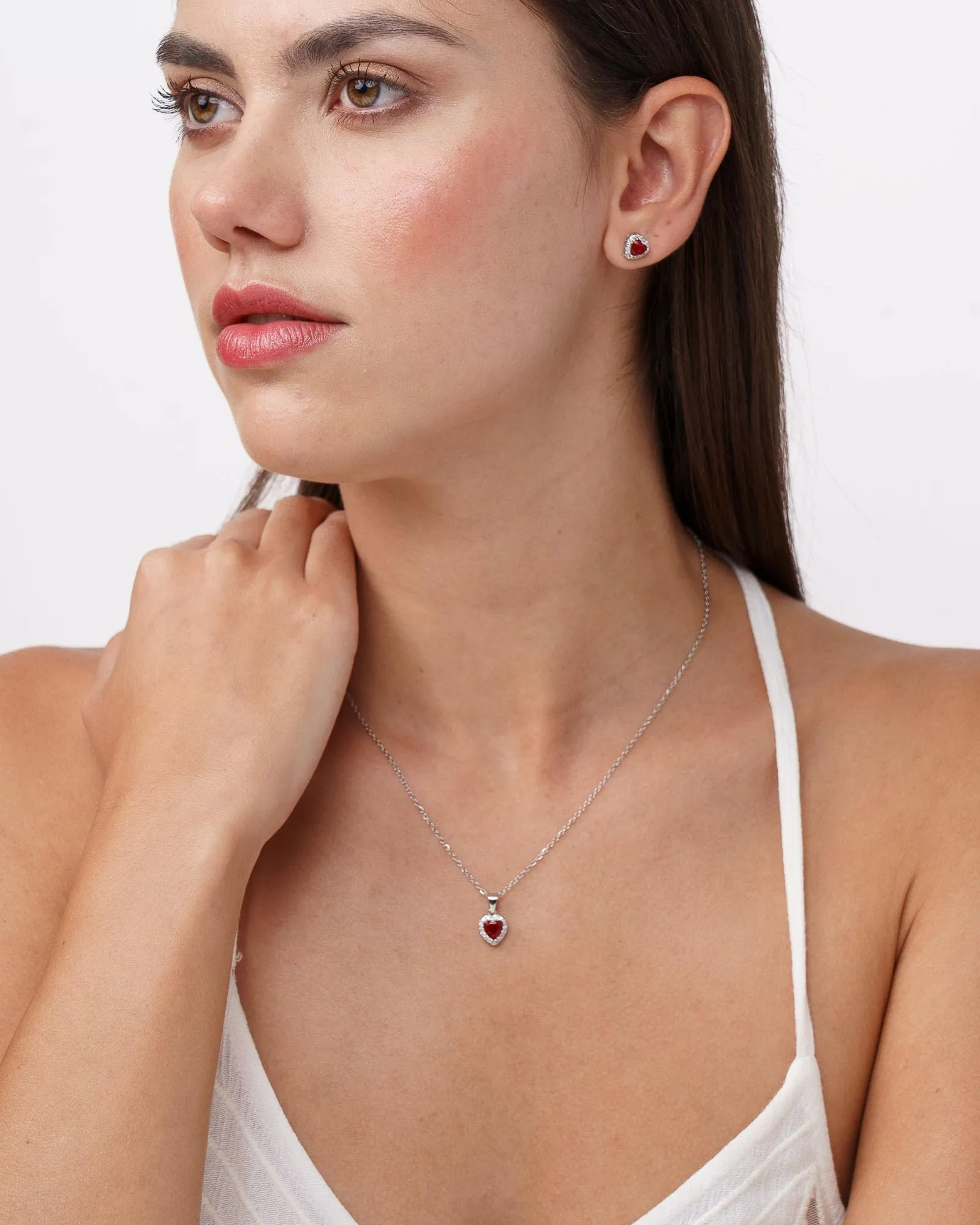 Dada Gioielli - Collana Cuore 9mm Punto Luce Argento 925 Con Zirconi Brillanti Catenina 45+5cm (Rosso Rubino) - immagine 2