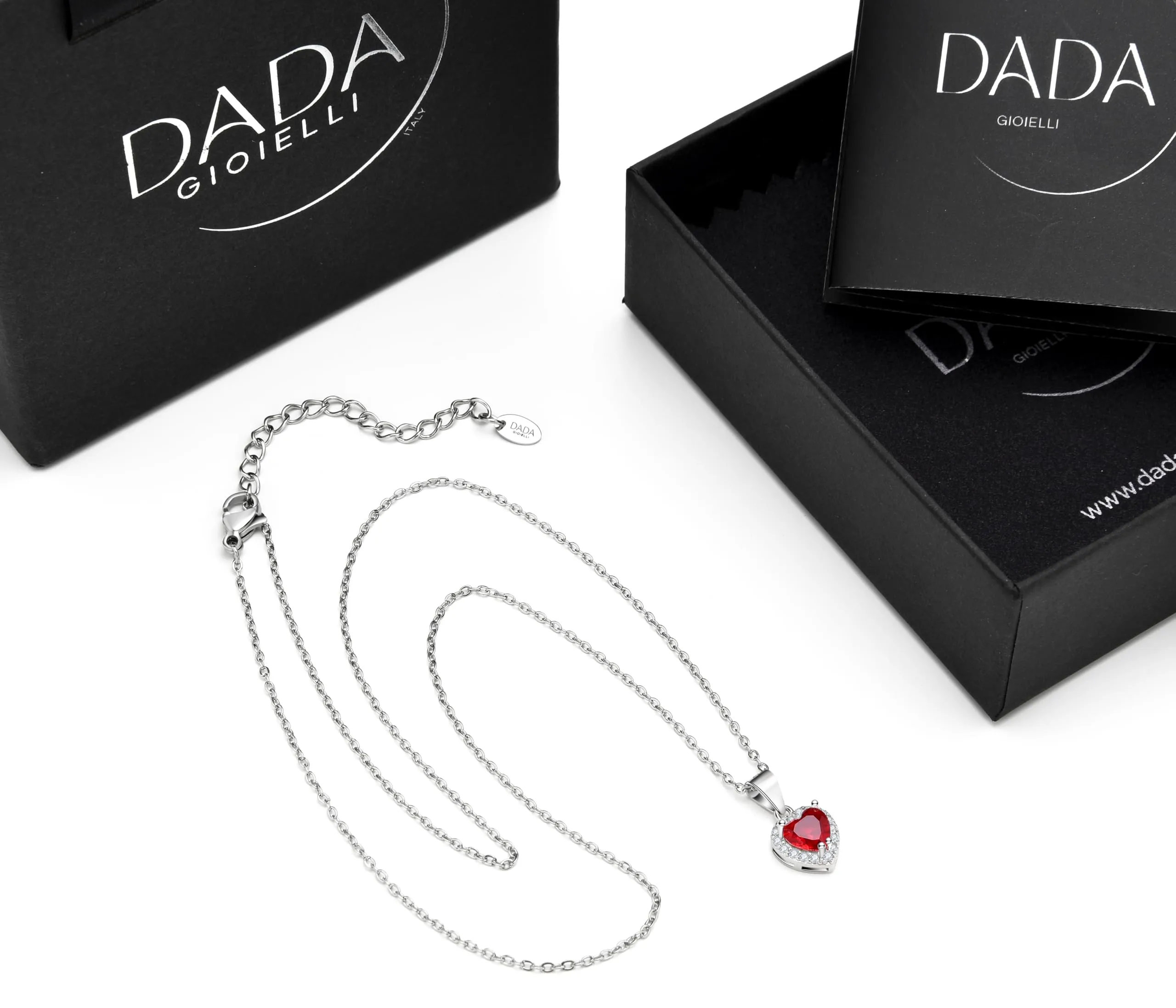 Dada Gioielli - Collana Cuore 9mm Punto Luce Argento 925 Con Zirconi Brillanti Catenina 45+5cm (Rosso Rubino) - immagine 7