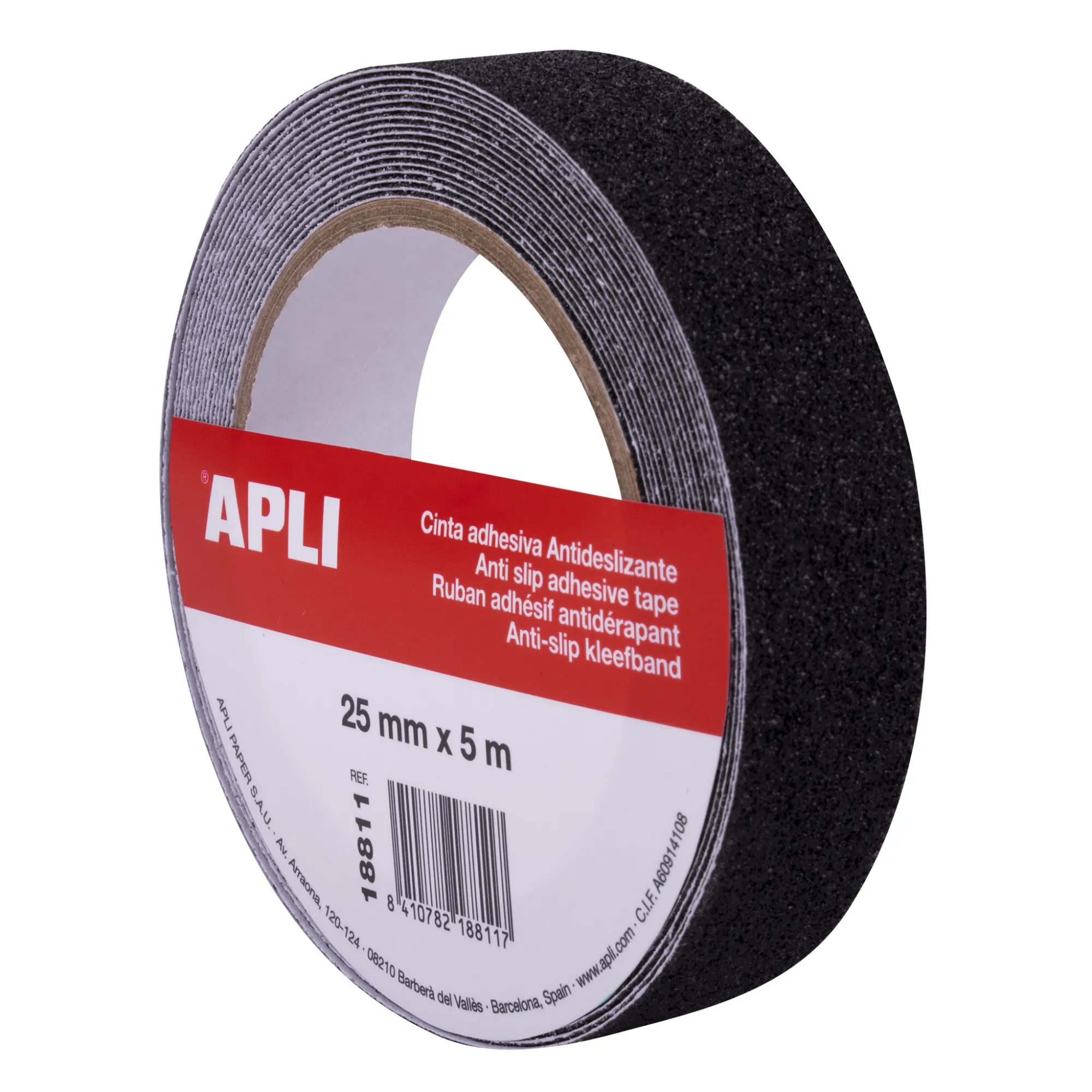 Apli Nastro Antiscivolo 25mm x 5m - Resistente all Acqua e all Usura - Facile da Tagliare e Applicare - Nero - immagine 1