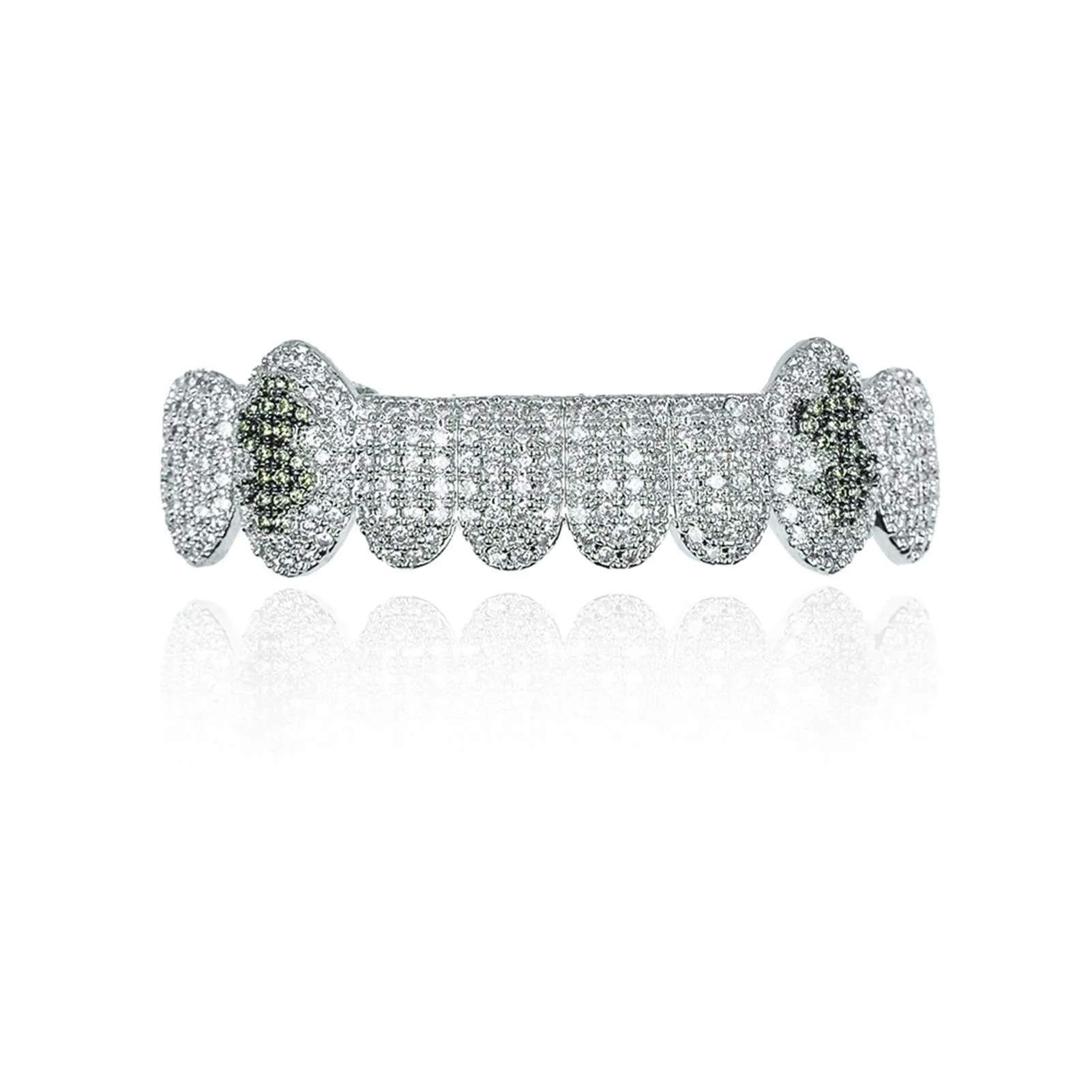 Generic 18 k placcato oro abbagliante denti Grillz - lussuoso Cubic Zirconia & simulato diamante, tutto iced fuori design per gli uomini e le donne, con bonus extra stampaggio bar,Nero,set - immagine 3