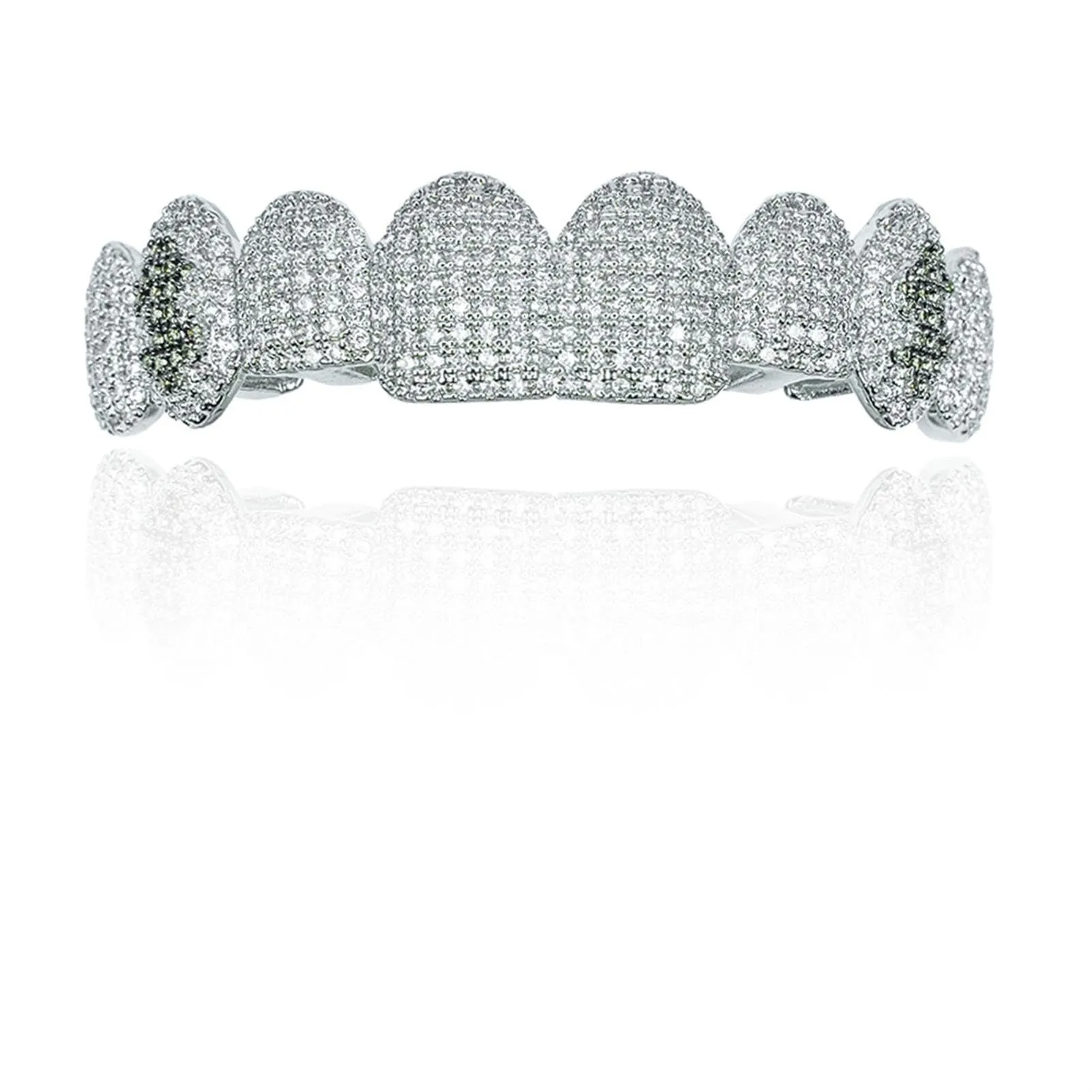 Generic 18 k placcato oro abbagliante denti Grillz - lussuoso Cubic Zirconia & simulato diamante, tutto iced fuori design per gli uomini e le donne, con bonus extra stampaggio bar,Nero,set - immagine 4