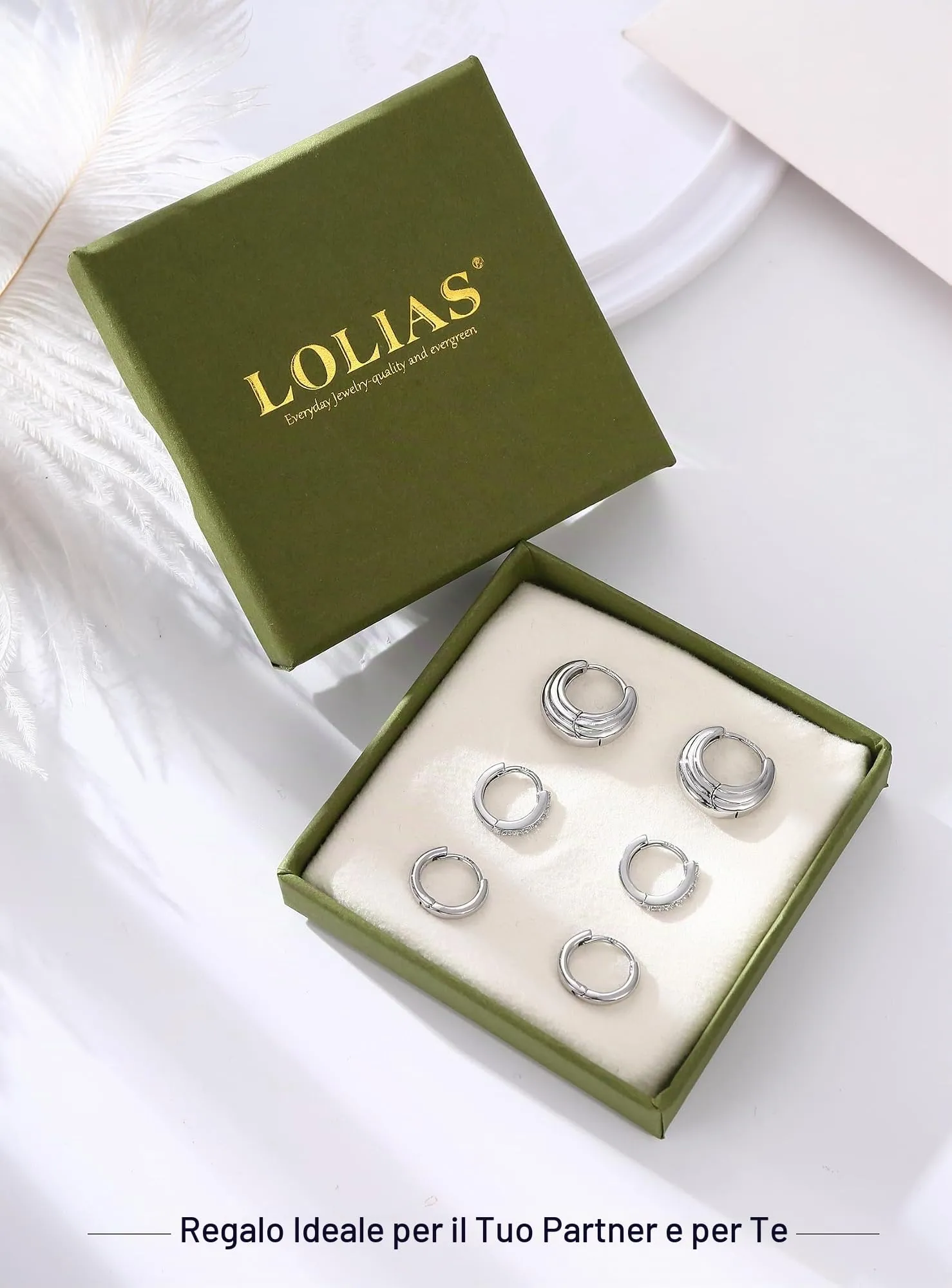 LOLIAS 3 Paia Orecchini Cerchio con Perni in Argento 925 Orecchini Donna - immagine 3