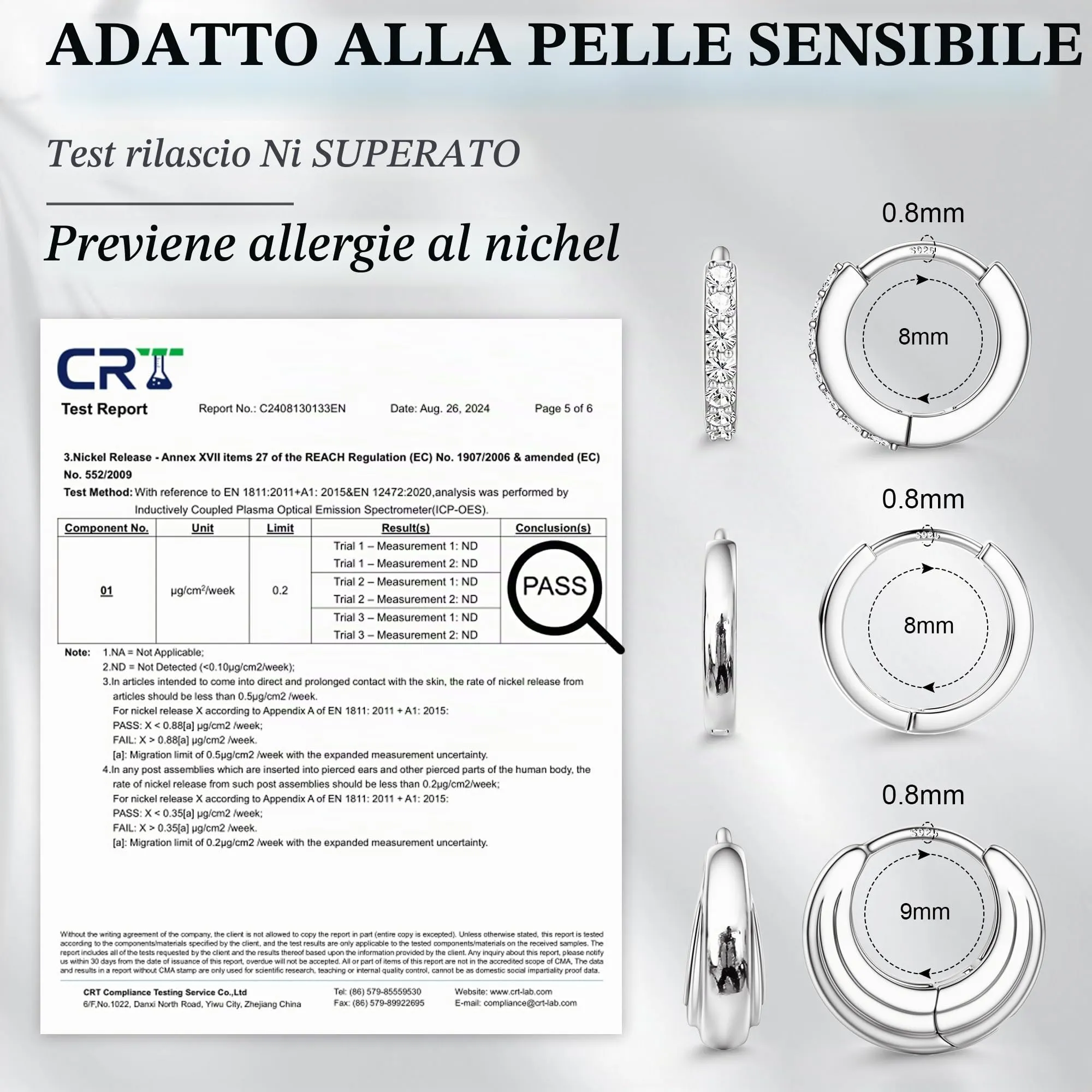 LOLIAS 3 Paia Orecchini Cerchio con Perni in Argento 925 Orecchini Donna - immagine 5