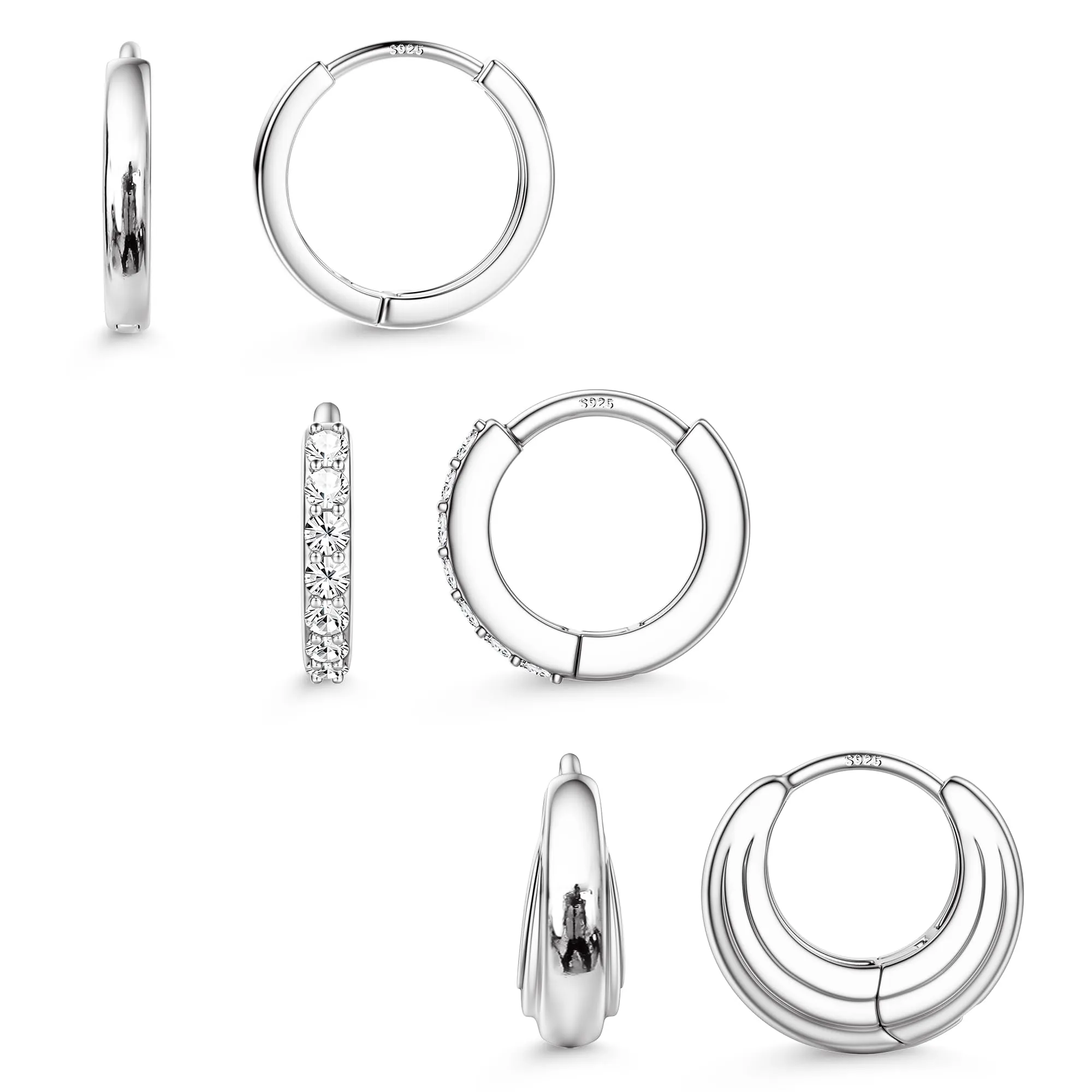LOLIAS 3 Paia Orecchini Cerchio con Perni in Argento 925 Orecchini Donna - immagine 7