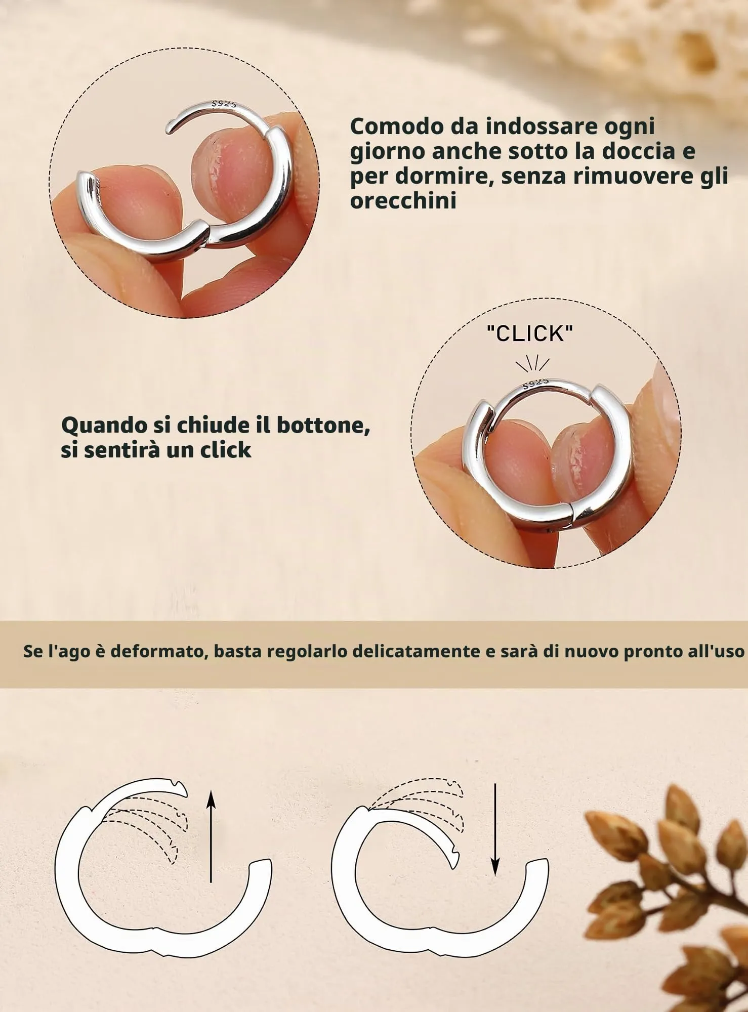 LOLIAS 3 Paia Orecchini Cerchio con Perni in Argento 925 Orecchini Donna - immagine 8