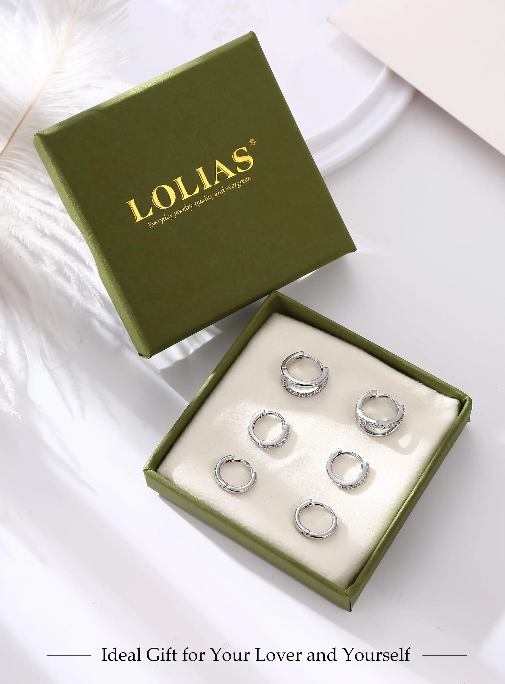 LOLIAS 3 Paia Orecchini Cerchio con Perni in Argento 925 Orecchini Donna - immagine 3