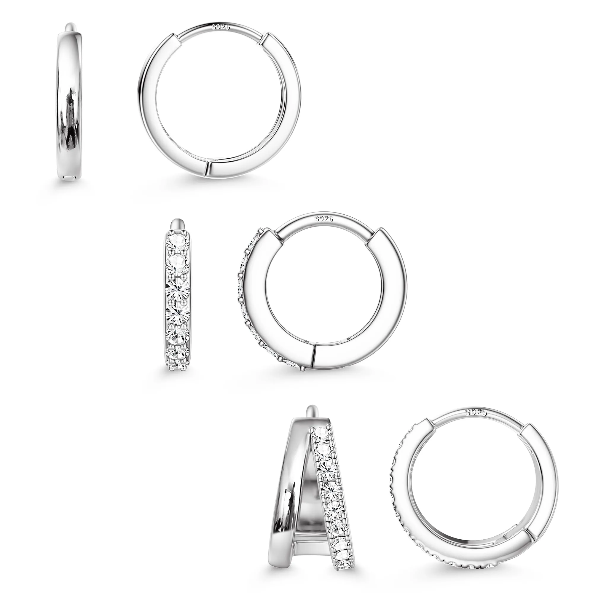 LOLIAS 3 Paia Orecchini Cerchio con Perni in Argento 925 Orecchini Donna - immagine 7
