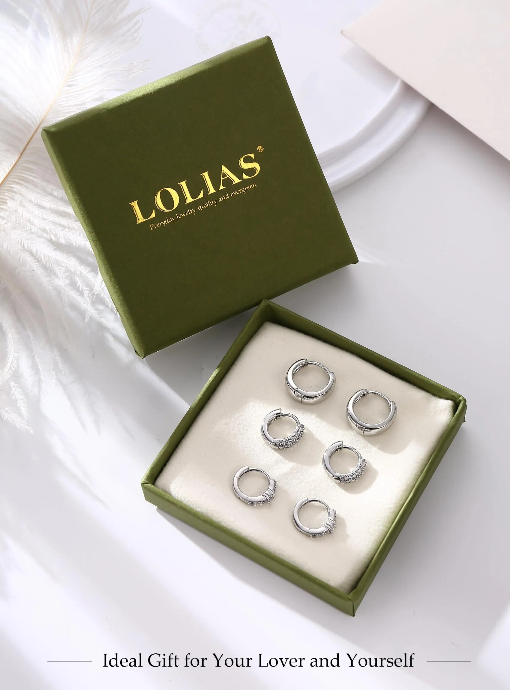 LOLIAS 3 Paia Orecchini Cerchio con Perni in Argento 925 Orecchini Donna - immagine 3