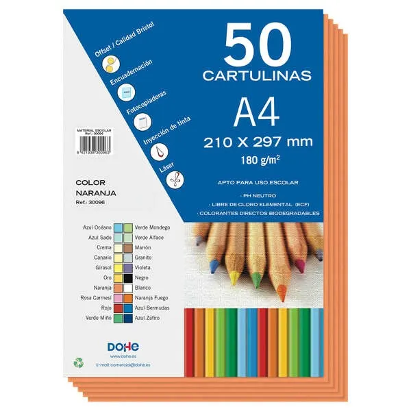 Cartoncini colorati Dohe 180 G/M2 - Formato A4 - PH neutro - Privi di cloro elementare - Coloranti biodegradabili - immagine 1