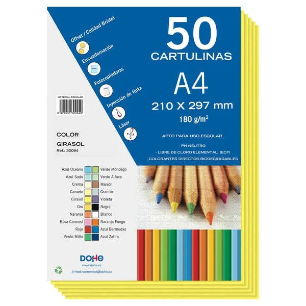 Cartoncini colorati Dohe 180 G/M2 - Formato A4 - PH neutro - Privi di cloro elementare - Coloranti biodegradabili - immagine 1
