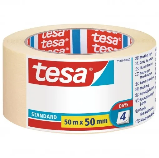 Nastro adesivo per imbianchini Tesa Standard 50 mm x 50 m - Realizzato in carta - Senza solventi - Non lascia residui - immagine 1