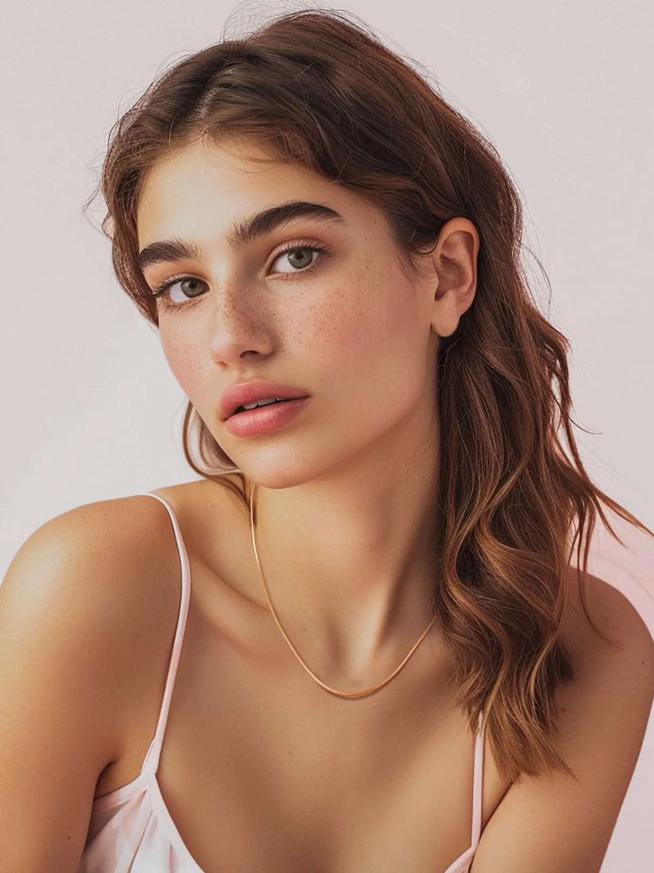 FOCALOOK Oro Rosa 45cm Collana Donna Uomo Acciaio Inossidabile - immagine 2