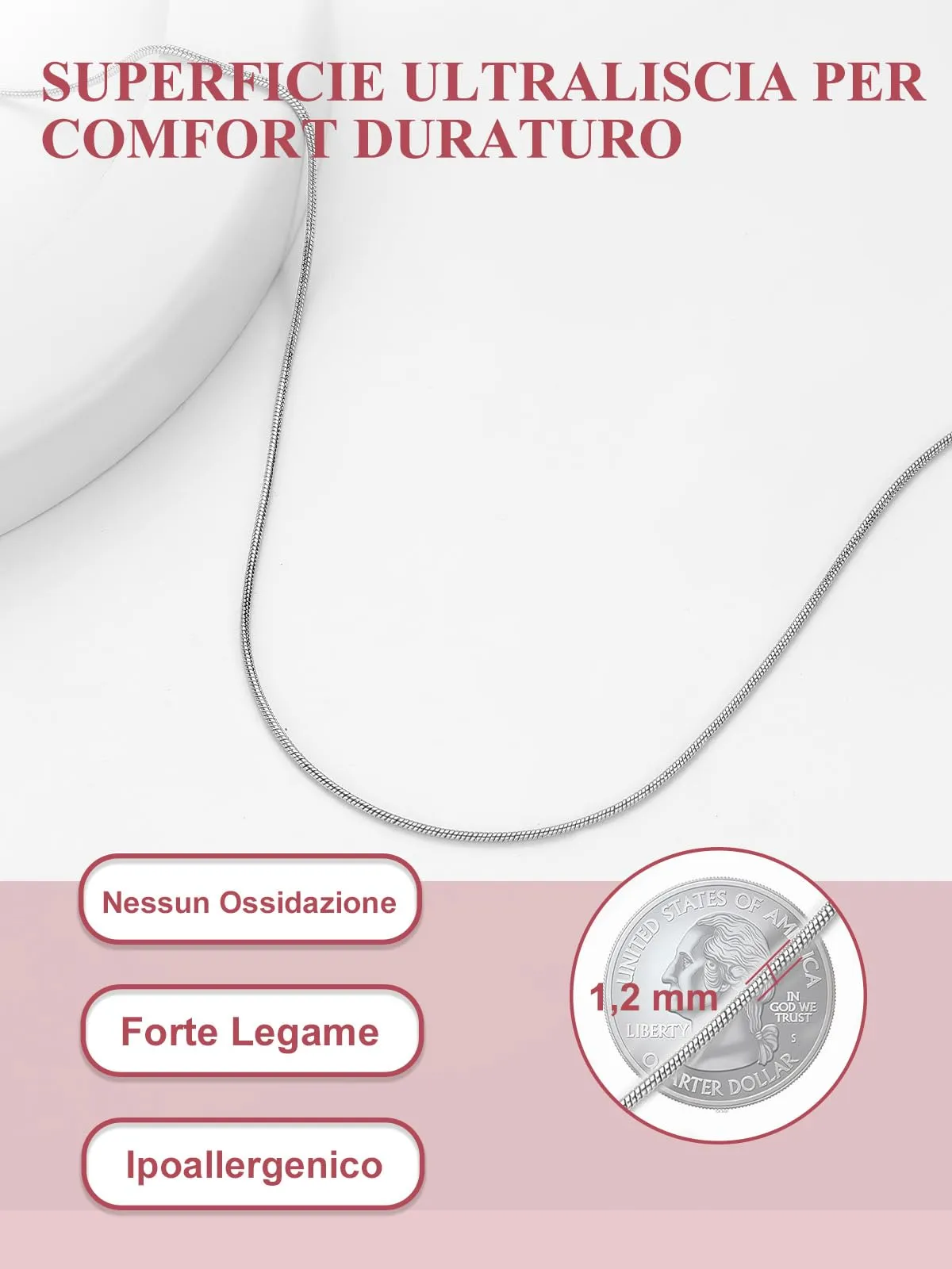 FOCALOOK Argento 50cm Collana Donna Uomo Acciaio Inossidabile - immagine 4