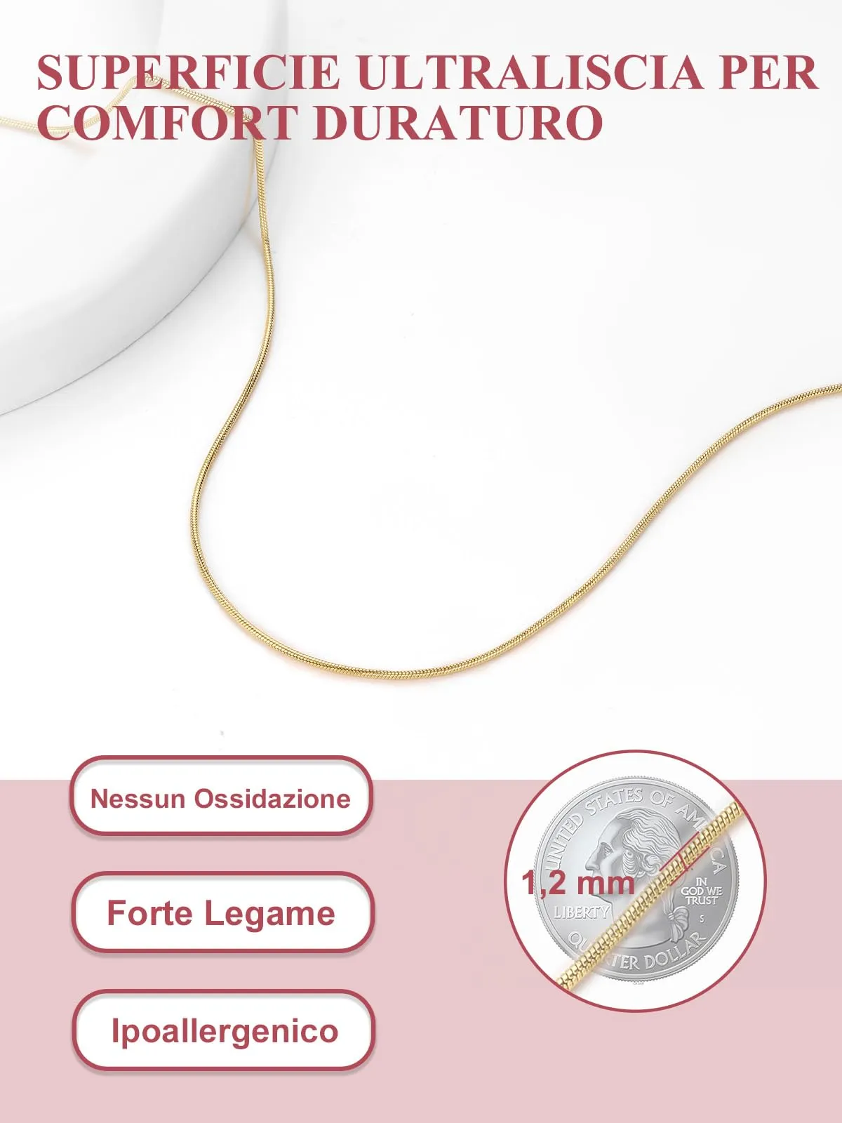 FOCALOOK Oro 45cm Collana Donna Uomo Acciaio Inossidabile - immagine 4