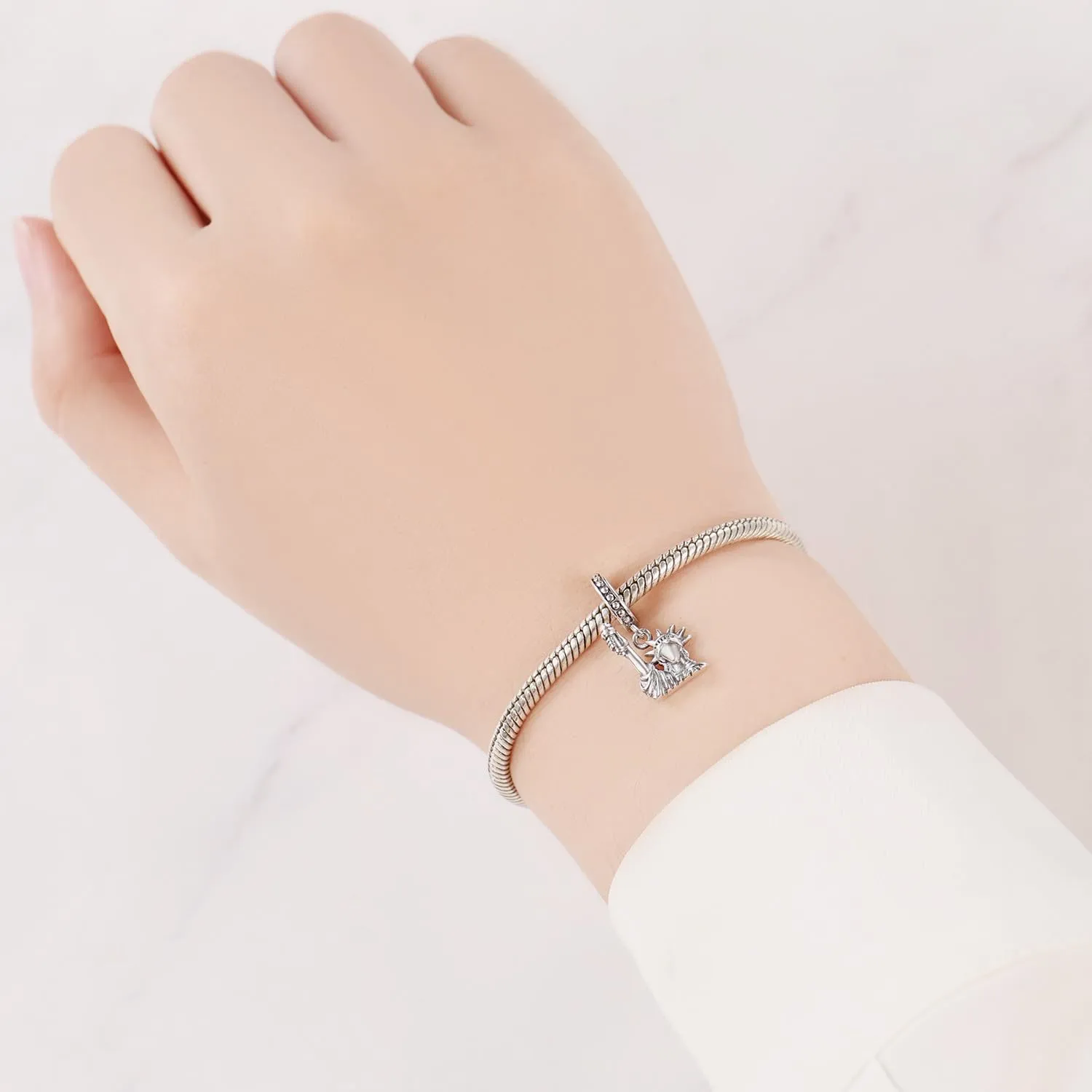 CYCUFF Ciondoli in argento e sterling 925, per braccialetti e collane, bracciali, ciondoli, perle, regalo per amici e donne (fascino statua della libertà), Argento sterling - immagine 4