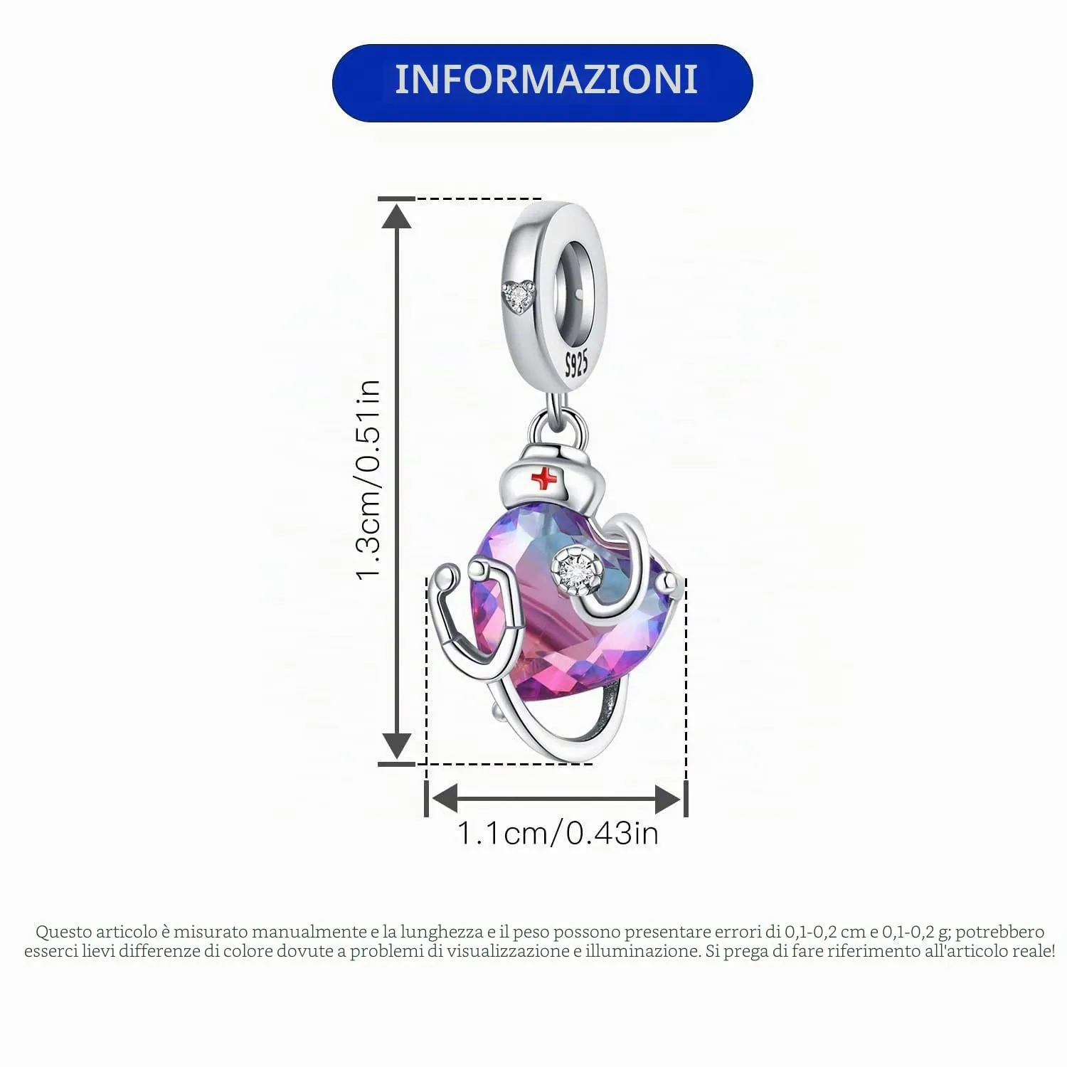 CYCUFF Ciondolo in argento Sterling 925, adatto per braccialetti, ciondoli, collane, gioielli, regalo per donne, familiari e amici, FASCINO, Argento sterling, In argento sterling. - immagine 4