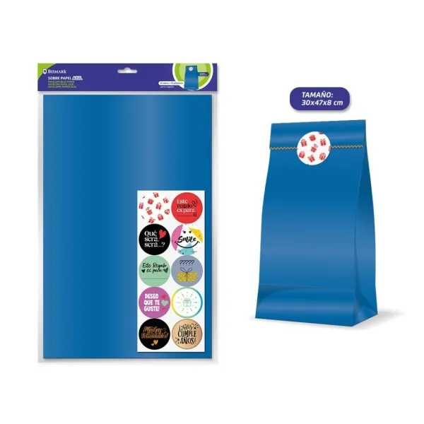 Confezione da 10 buste in carta kraft Bismark (50 g/m²) con 10 adesivi di chiusura - Dimensioni 30x47x8 cm - Ideali per regali - Blu - immagine 1