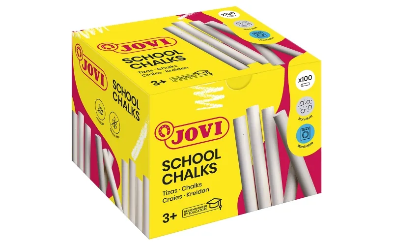 Jovi Classcolor Confezione da 100 gessetti bianchi antipolvere - Compatti - Antipolvere - Materie prime naturali - Linee chiare - Facili da cancellare - Resistenti - Rotondi - Bianchi - immagine 1