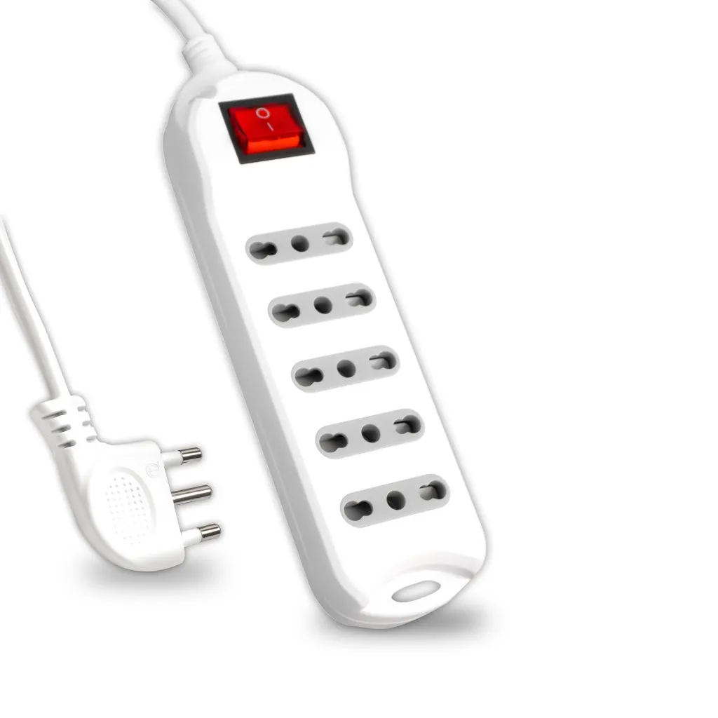 V-TAC Multipresa con Cavo 15m 5 Prese 10/16A 2P+T Bipasso con Interruttore Luminoso e Spina 16A 2P+T Colore Bianco - immagine 1