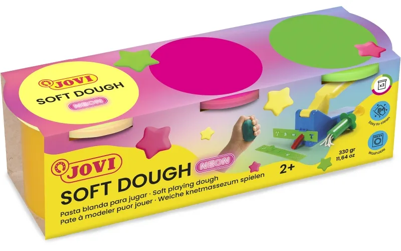 Jovi Soft Dough Blandiver Confezione da 3 barattoli da 110 g - Morbidi e flessibili - Facili da impastare e modellare - Ideali per iniziare a modellare - Colori neon assortiti - immagine 1