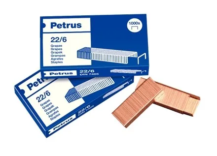 Petrus Confezione da 4 scatole da 1.000 punti metallici in rame 22/6 - Fino a 30 fogli - Perno da 6 mm - immagine 1