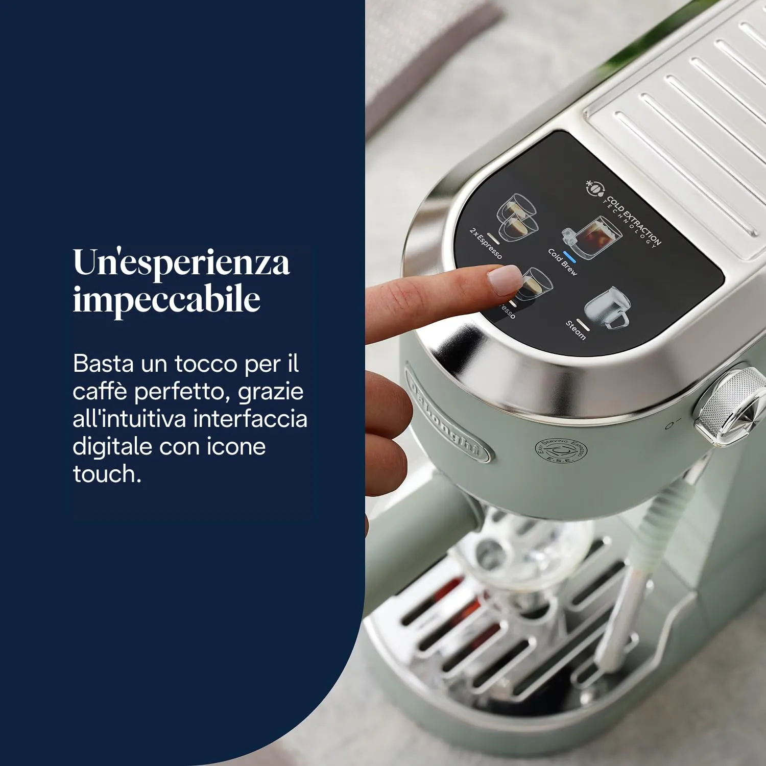 De'Longhi Dedica Duo EC890.GR Macchina Manuale per Caffè Espresso, Cappuccino e Cold Brew, Barista, Dotata di Lancia vapore per My LatteArt, Display Touch, Larga 15cm, Serbatoio Estraibile 1,1L, Verde - immagine 3